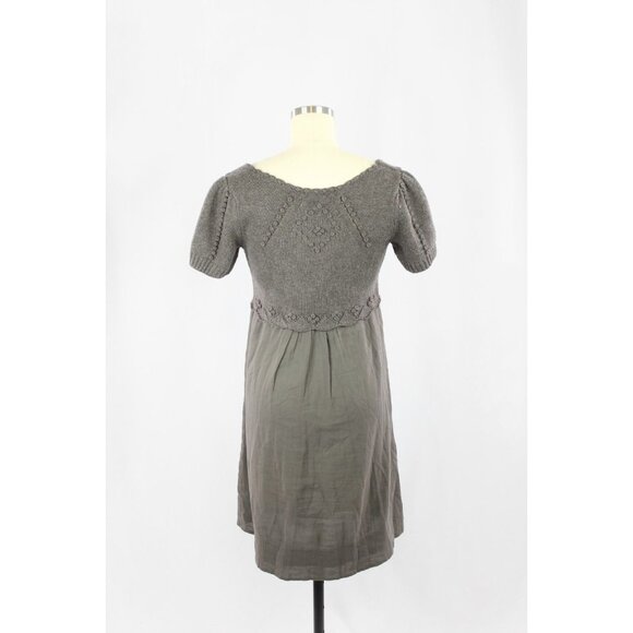 COMPTOIR DES COTONNIERS Farah Taupe Wool Knit Cotton Gauze Empire Dress, Size M - Picture 3 of 14